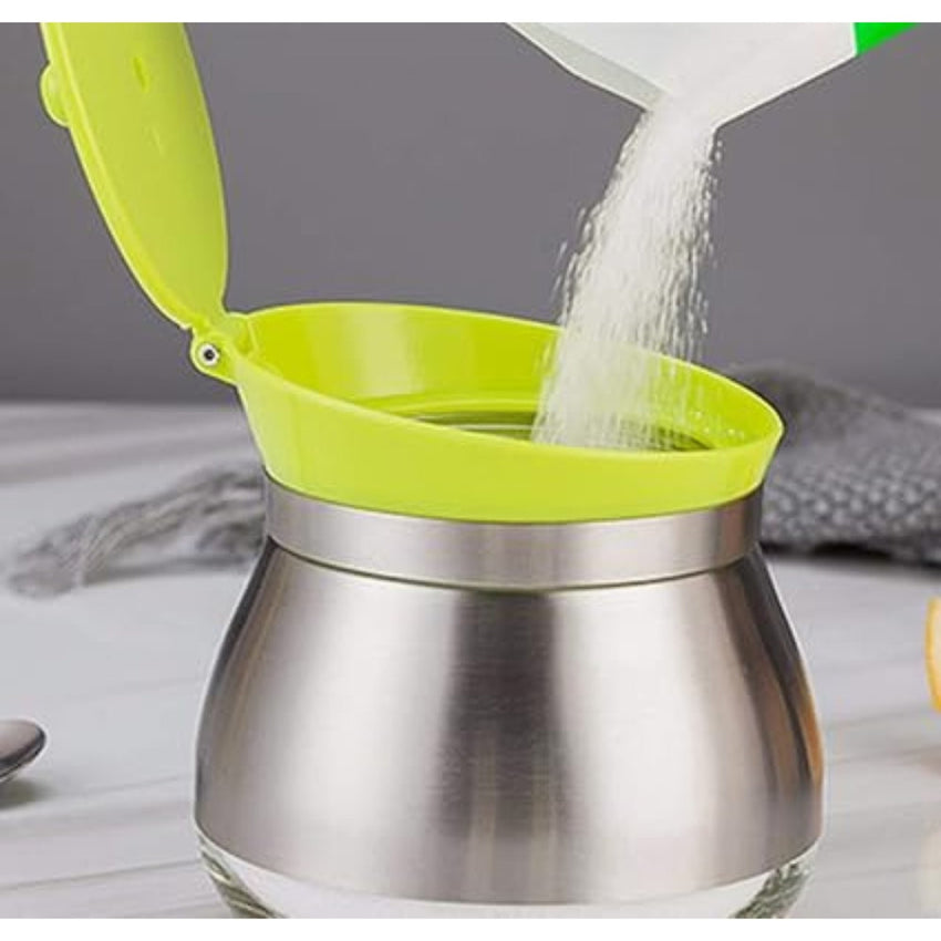 Stainless Steel Seasoning Jar Set, Lead-free Glass Seasoning Box, Seasoning Jar with Lid and Spoon, Used to Store Salt, Pepper and Other Condiments