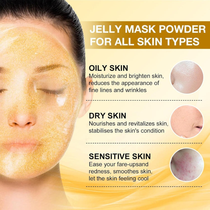 Jelly Mask Powder for Facials, Hydrating & Moisturizing Jelly Face Mask Skin Care Luxury 24K Gold