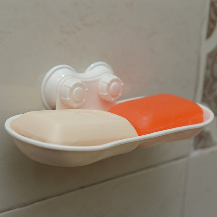 Double Soap Suction Wall Mount Soap Dish Holder