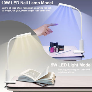 wenxintek 2 in 1 LED UV Nail Lamp Light with Gooseneck and Clip,Flexible Flash Cure Nail Lamp for Curing Acrylic Nails Gel Polish,Nail Desk Lamp for Reading,Manicure Salon Nail DIY Tool, USB Cable