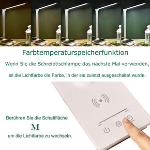 Desk Lamp, Reading Lamp, Eye Protection Table Lamp with 5 Modes Dimmable Touch Control with Wireless Charger and Timed Bedside Lamp Memory Function for Work Learning