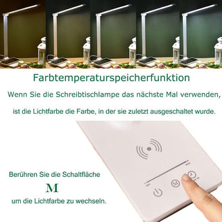 Desk Lamp, Reading Lamp, Eye Protection Table Lamp with 5 Modes Dimmable Touch Control with Wireless Charger and Timed Bedside Lamp Memory Function for Work Learning