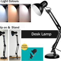 Adjustable Goose Neck Interchangeable Clamp Metal Desk Lamp Black