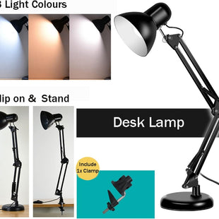Adjustable Goose Neck Interchangeable Clamp Metal Desk Lamp Black