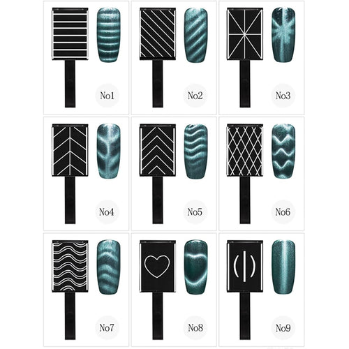 9 Pcs 3D Cat Eyes Nail Art Magnetic Pen Set, Double-head Magic Magnet Stick, For 3D Magnetic Cat Eye Gel Nail Polish Nail Art Manicure Tool