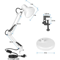 Adjustable Goose Neck Interchangeable Clamp Metal Desk Lamp White
