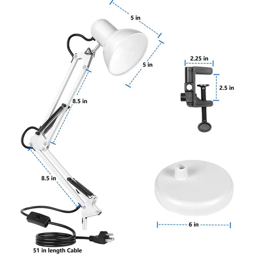 Adjustable Goose Neck Interchangeable Clamp Metal Desk Lamp White