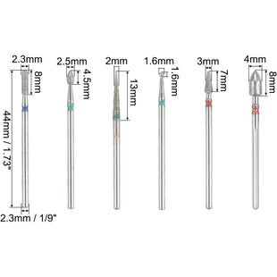 10pcs Nail Drill Bits Set 1/9" Shank Tungsten Carbide Cuticle Polishing Nail Bit for Removing Acrylic Gel Nails Cuticle