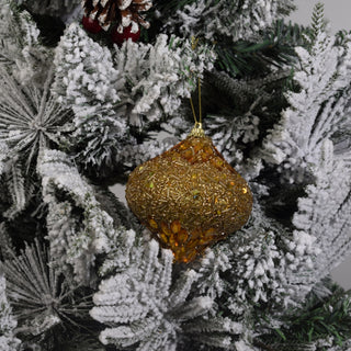 Beaded Green Plum Glittered Ball Finial Glass Decorative Hanging Christmas Ornament  6PCS