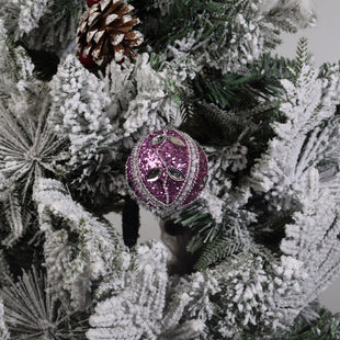 Christmas Rhinestone Glitter Baubles Balls Xmas Tree Ornament Decoration Create A Festive Atmosphere Party Supplies(Purple) 6PCS