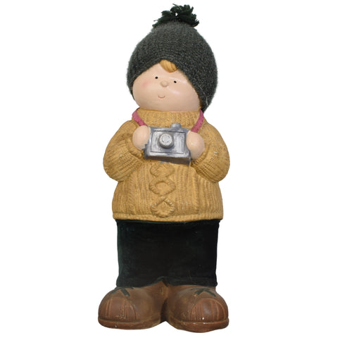Winter Boy Figurine with Camera