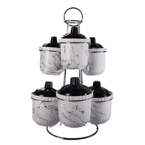 6 Piece Ceramic Canister Jar Set with a Stand and Airtight Lids