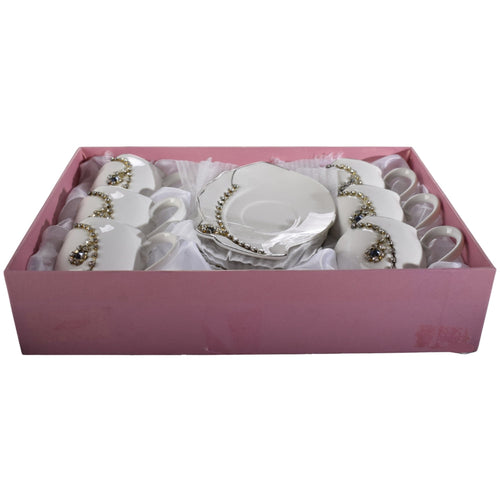 Set of Porcelain Cups with Pearls on Oyster Plate 6 Person