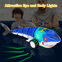 Remote Control Shark Toys, RC Shark Cars with Led Light, Rechargeable RC Robot Toy for Kids, 360° Rotating & Swinging Tail, Birthday Gifts for Girls Boys Age 3-5 5-7 8-10