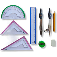 MAX 9 Pieces Math Set With 2 metal Compasses-School Supplies-