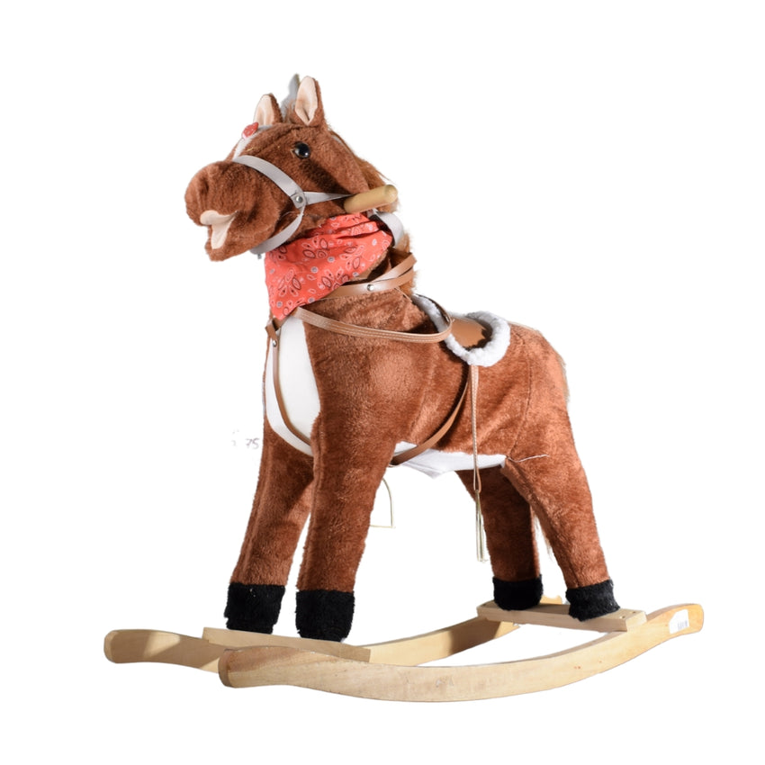 Classic Plush Rocking Horse – Brown Ride-On Pony with Saddle & Bandana