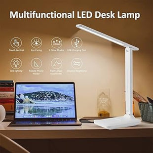 VINNYSEN Desk Lamp, Portable LED Table Lamp with USB Charging Port, Folding Eye-Caring Desk Lamp 3 Color Modes Stepless Dimming, Multifunction Table Touch Control Desk Lamps