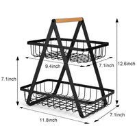 2-Tier Countertop Fruit Basket Storage, Vegetable Rack Bread Display Stand for Kitchen, Black