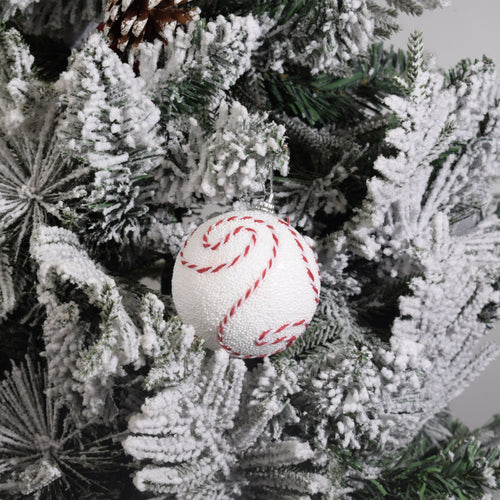 White Christmas Ornament Ball with Red Swirl Design 6PCS