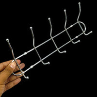 1pc Stainless Steel Double-Row Hook Rustproof Nail Metal Hanger for Pans Cups Bags and Towels for Kitchen Bathroom and Closet Organization