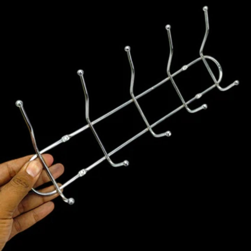 1pc Stainless Steel Double-Row Hook Rustproof Nail Metal Hanger for Pans Cups Bags and Towels for Kitchen Bathroom and Closet Organization