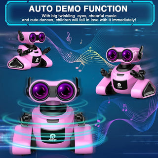 Robot Toy for Kids Girls Boys, Rechargeable Smart Remote Control with Sticker, Dance and Music for 3 4 5 6 7 8 Year Old Kids Birthday Gifts (Pink)