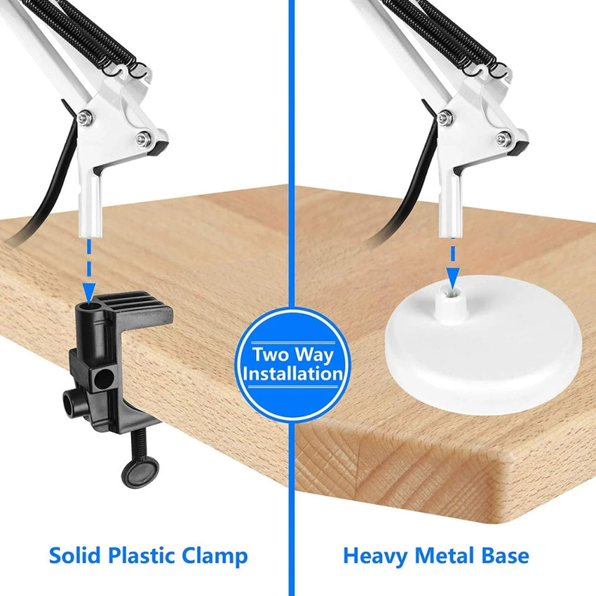 Adjustable Goose Neck Interchangeable Clamp Metal Desk Lamp White