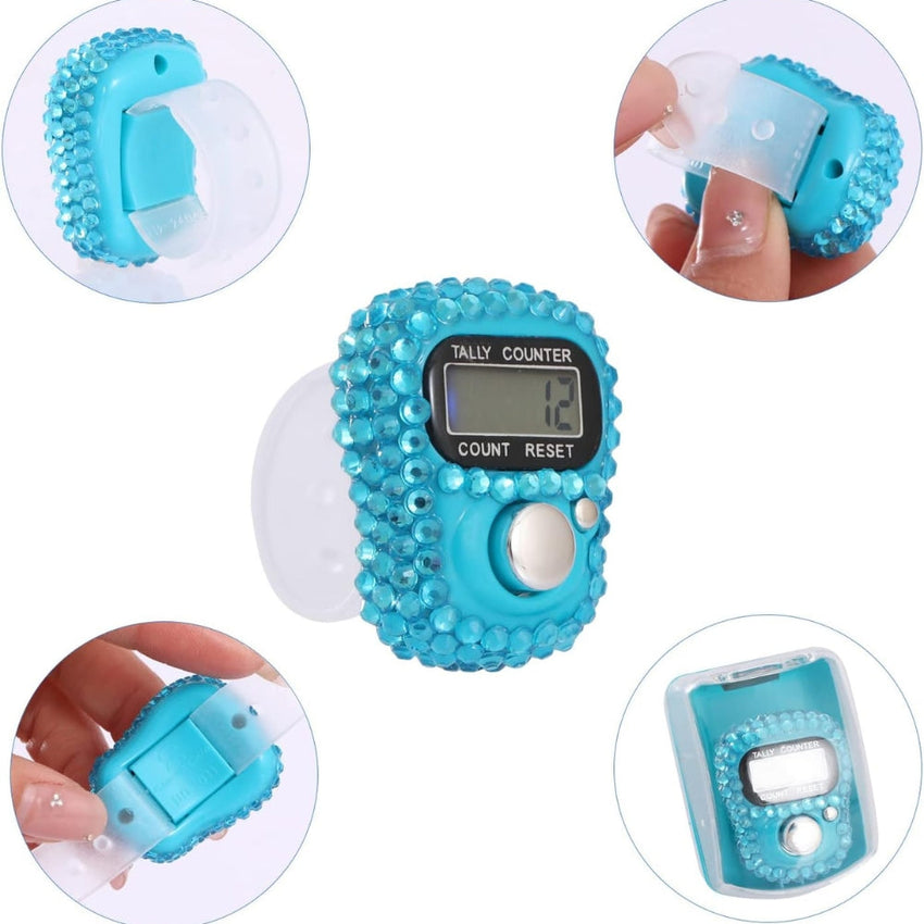 Fracon Digital LCD Electronic Tally Counter, Handheld Finger Ring Tapping People Counter strass design-
