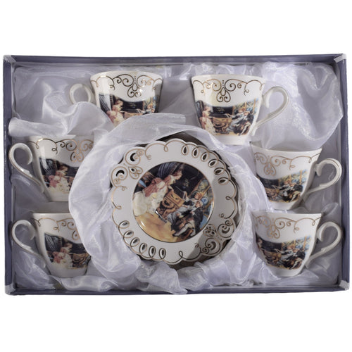 Set of Porcelain Cups with Pearls on Oyster Plate