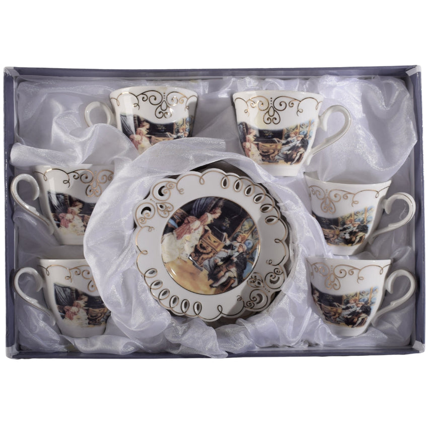 Set of Porcelain Cups with Pearls on Oyster Plate