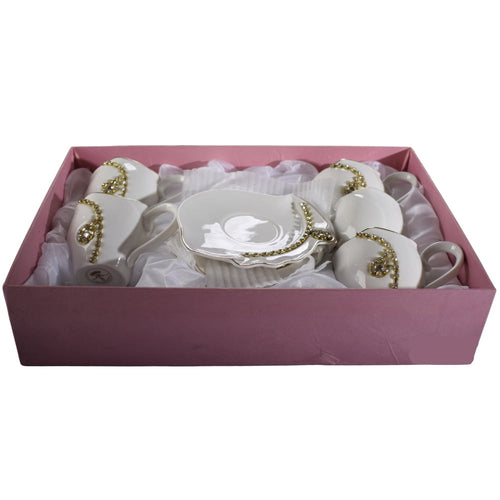 Set of Porcelain Cups with Pearls on Oyster Plate 6 Person