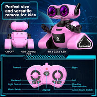 Robot Toy for Kids Girls Boys, Rechargeable Smart Remote Control with Sticker, Dance and Music for 3 4 5 6 7 8 Year Old Kids Birthday Gifts (Pink)