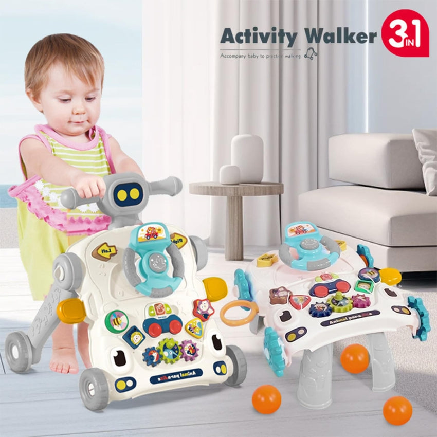 Baby Walker 3 in 1 Sit to Stand Push Walker With Activity Table and Center for Newborn Toddler