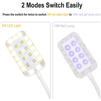 wenxintek 2 in 1 LED UV Nail Lamp Light with Gooseneck and Clip,Flexible Flash Cure Nail Lamp for Curing Acrylic Nails Gel Polish,Nail Desk Lamp for Reading,Manicure Salon Nail DIY Tool, USB Cable