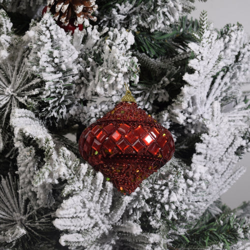 Elegant Red Christmas Ornament on Snowy Tree 3PCS
