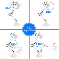 Adjustable Goose Neck Interchangeable Clamp Metal Desk Lamp White