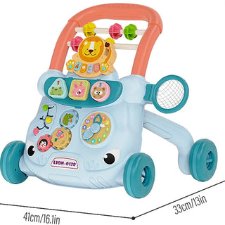 IoF Sit-to-Learn Foldable Baby Walker - Baby Walker with Learning Toys-Lion-Themed Blue