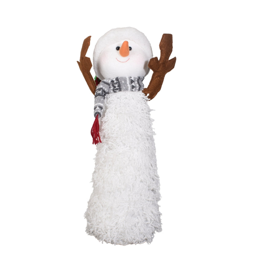 Adjustable Fluffy Snowman Decoration with Antler Arms
