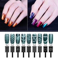 9 Pcs 3D Cat Eyes Nail Art Magnetic Pen Set, Double-head Magic Magnet Stick, For 3D Magnetic Cat Eye Gel Nail Polish Nail Art Manicure Tool