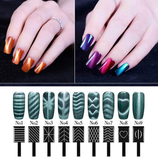 9 Pcs 3D Cat Eyes Nail Art Magnetic Pen Set, Double-head Magic Magnet Stick, For 3D Magnetic Cat Eye Gel Nail Polish Nail Art Manicure Tool