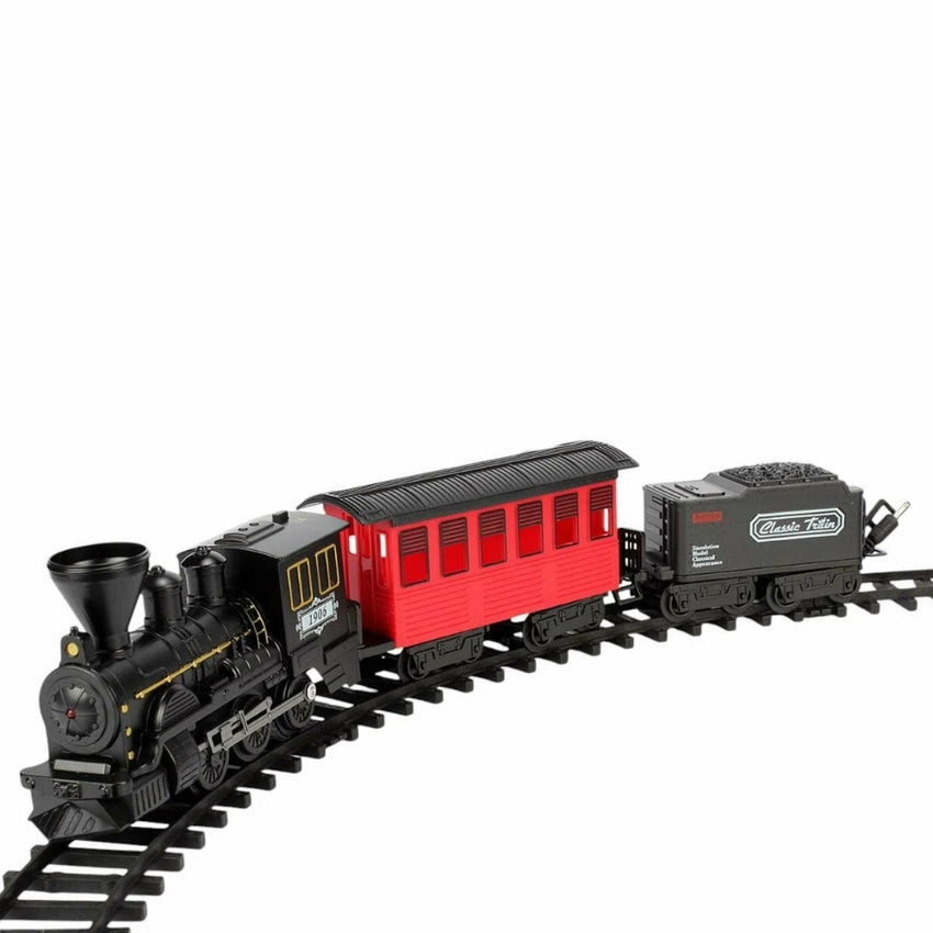 Children's railway "Classic Train", 15 Parts, Light, Sound, Smoke, Black/Red, 50x29 Cm