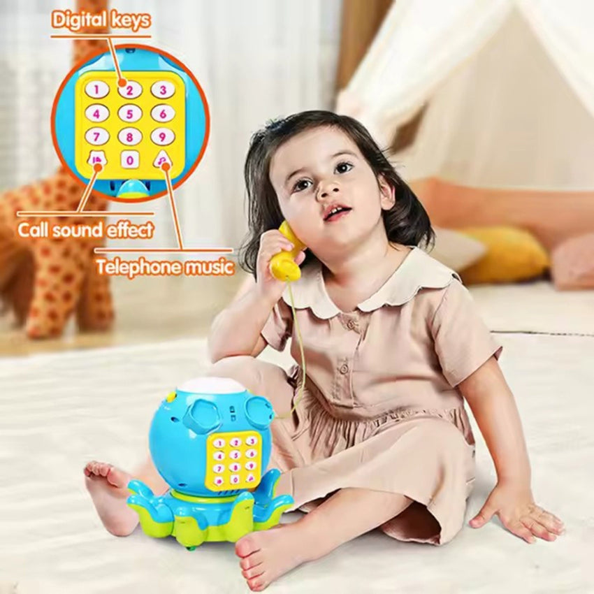 Cartoon Octopus Design Piano Hand Drum Keyboard Musical Instrument Simulated Telephone Flash Hand Drum Toys for Kids Baby