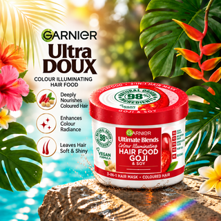 Garnier Ultimate Blends Colour Illuminating Hair Food Goji & Soy 3-in-1 Hair Mask for Coloured Hair 390ml