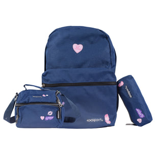 Navy Blue Exsport Bag Set with Cute Pink Patches