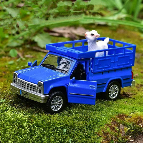 Alloy Pull Back Animal Truck Transporter Model, Simulation Sound And Light Pickup Truck Toy, 2 Doors Open