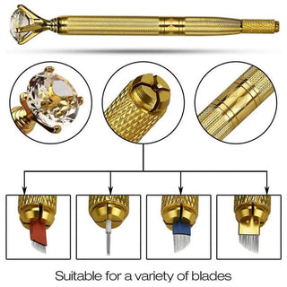 Amury Diamond Professional Permanent Makeup Double Head Microblading Manual Pen For Eyebrow Tattoo (Golden)