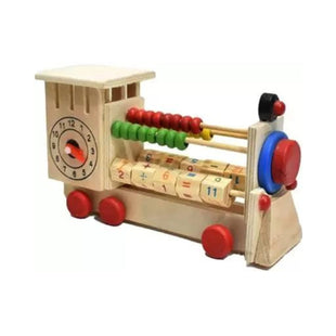 Bs Sales Train Engine Abacus with Clock Counting Beads Pull Along Toy For Boys And Girls (Multicolor)