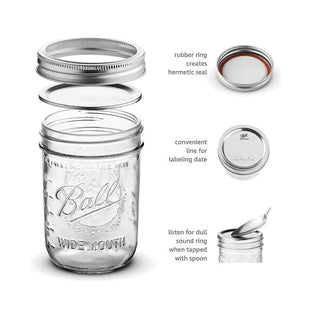 Ball Glass Wide Mouth Jar With Lid & Band, Single Jar,1.8L,946 ml,473 ml