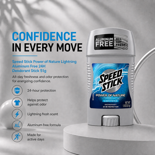 Speed Stick Power of Nature Lightning Aluminum Free 24H Deodorant Stick 51g