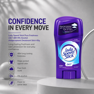 Lady Speed Stick Pure Freshness 24/7 48H 0% Alcohol Antiperspirant Deodorant Stick 45g